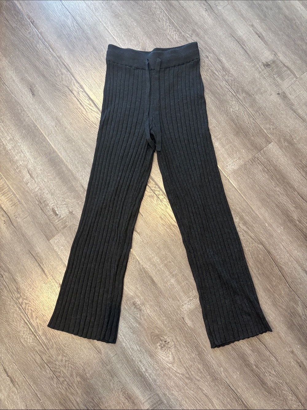 H&M Black Ribbed Wide-Leg Knit Pants